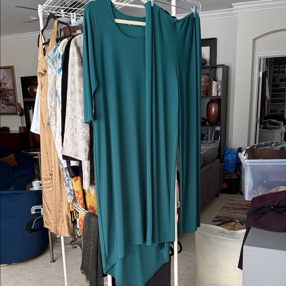 Size 10 Sympli Midi length dress - the color is a true forest green.